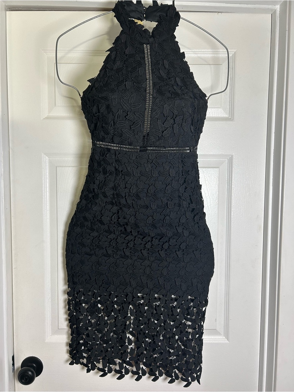 Bardot Black Floral Lace Halter Mini Dress